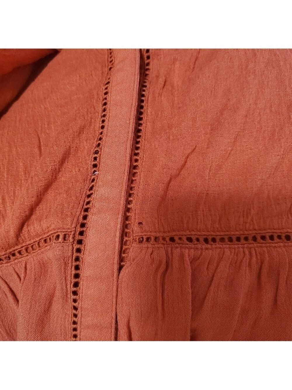 Anthropologie Burnt Orange V Neck Flare Top Large Petite - Picture 11 of 11